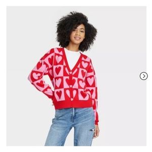 NWT Women's heart postage stamp graphic cardigan